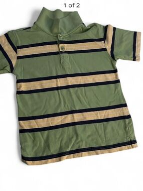 Boys Toughskins Green Striped Short Sleeve Polo Sz 5/6